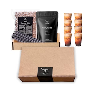 Thai Tee Boba Kit | 8 Portionen Premium Boba Kit mit Chewy Tapioca Perlen | Boba Geschenk Boba Teezubereitung | Seifenblasen-Tee-Kit | Boba Milchtee Kit