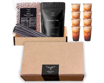 Kit de té tailandés con boba / Kit de boba premium de 8 porciones con perlas de tapioca masticables / Kit de regalo de boba para hacer té con boba / Kit de té con burbujas / Kit de té con leche con boba