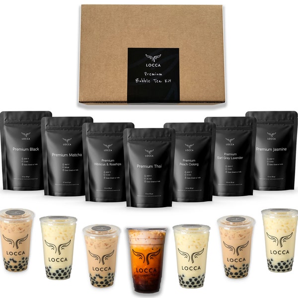 Locca Boba Tea Kit | Boba Party Kit | Bubble Tea Gift Kit | Boba Gift | 56+ Drinks | 7 Boba Flavors | DIY Food Gift | Boba Lover Gift
