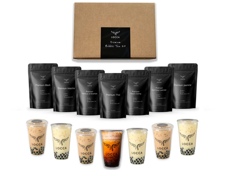 Boba Tea Gift Set, Shop Bubble Tea Kit with Flavors, Unique Gift for Her and Boba Tea Menu with 56 Drinks image 1