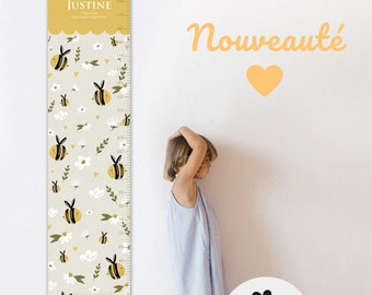 Toise décorative pour chambre bébé enfant mesurer jusqu'à 1m60 matière robuste indéchirable en toile enduite abeilles daisy fleurs