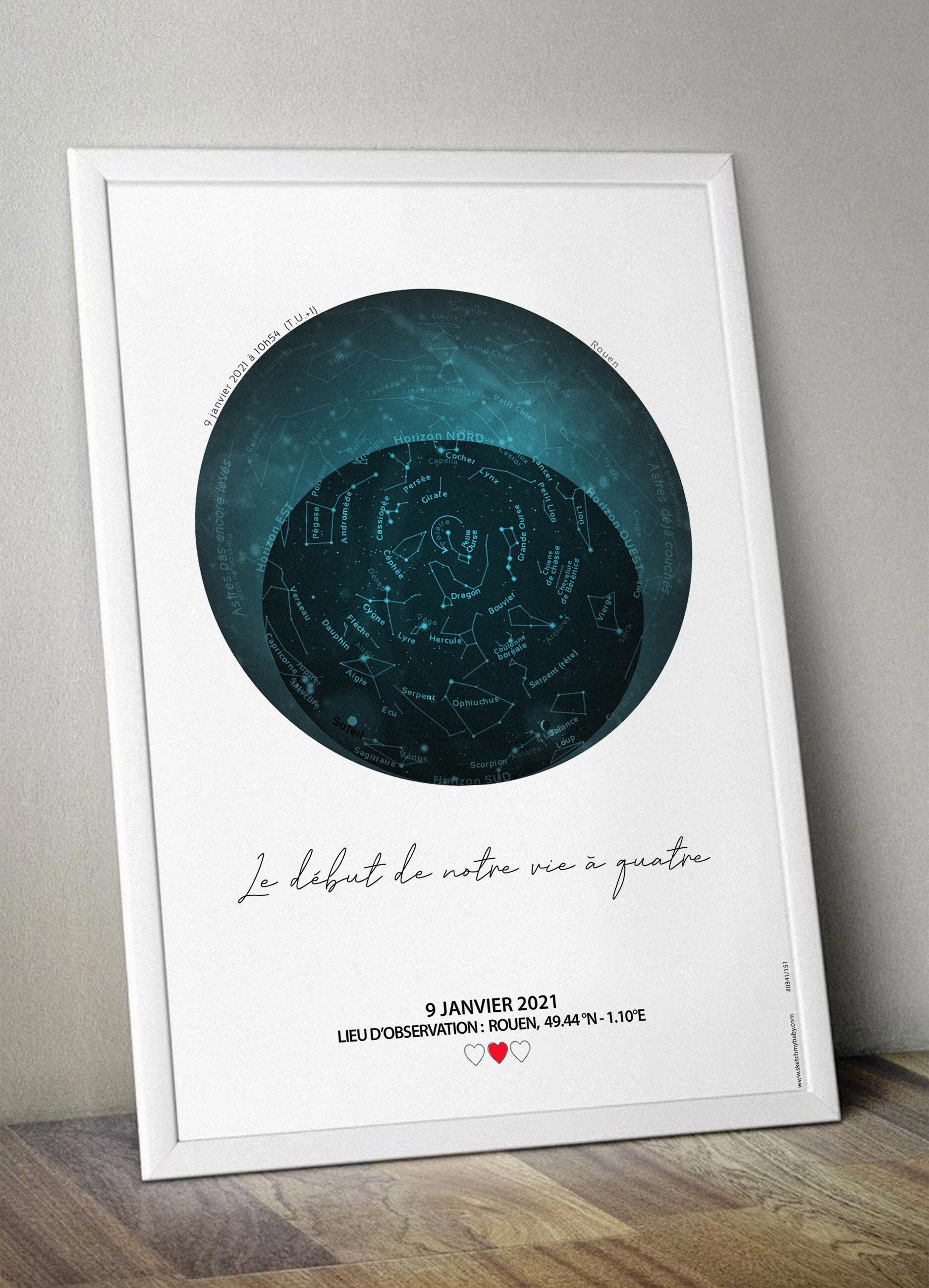 La Vrai Vue Du Ciel Jour de Votre Choix, Cadeau Unique Personnalisé, Astro, Carte, Poster, Naissance