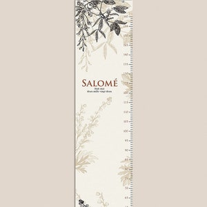 Robuuste, scheurvaste gepersonaliseerde decoratieve babyhoogtemeter voor kinderkamer, groeimonitoring, kleur naar keuze, voornaam, vintage bloemen
