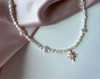 CHLOÈ choker - Mini Baroque + Keshi Pearl North Star Choker/ Freshwater pearl necklace gold