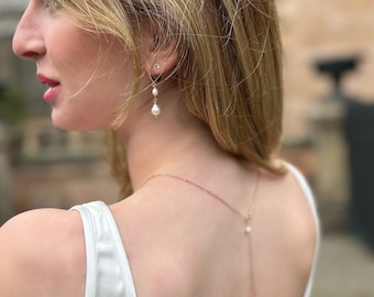 MILENA-Set – handgefertigtes Süßwasserperlen-Brautschmuck-Set/Hochzeitsohrringe/Halskette/Armband/Rückenkette