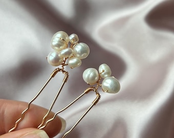 JADE Haarteil - Kleine Süßwasserperle Braut Haarnadel Set von 2 / Brautjungfer Haarschmuck / Minimalistische zierliche Haarnadeln