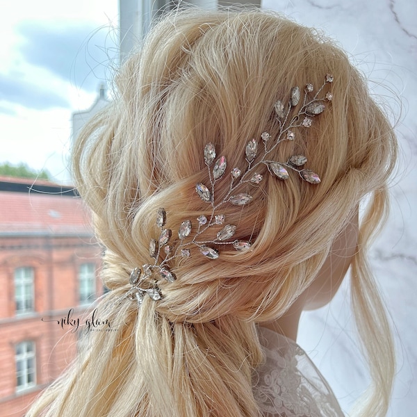 SHANA - Vite per capelli da sposa con strass lucenti Argento/Oro/Oro rosa/copricapo da damigella d'onore/matrimonio minimalista