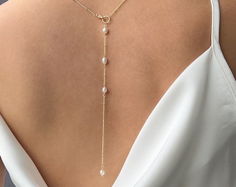 DARLA chain - Freshwater Pearl backdrop chain / bridal pearl necklace / bridal 925 silver jewelry / Bridal Back Chain