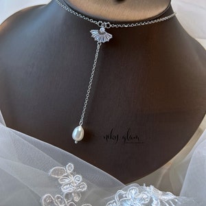 Set VALERIE Handgefertigte Süßwasser Perle Braut Schmuck Set Silber Gold/Hochzeits-Ohrringe Lariat Halskette Armband Bild 4