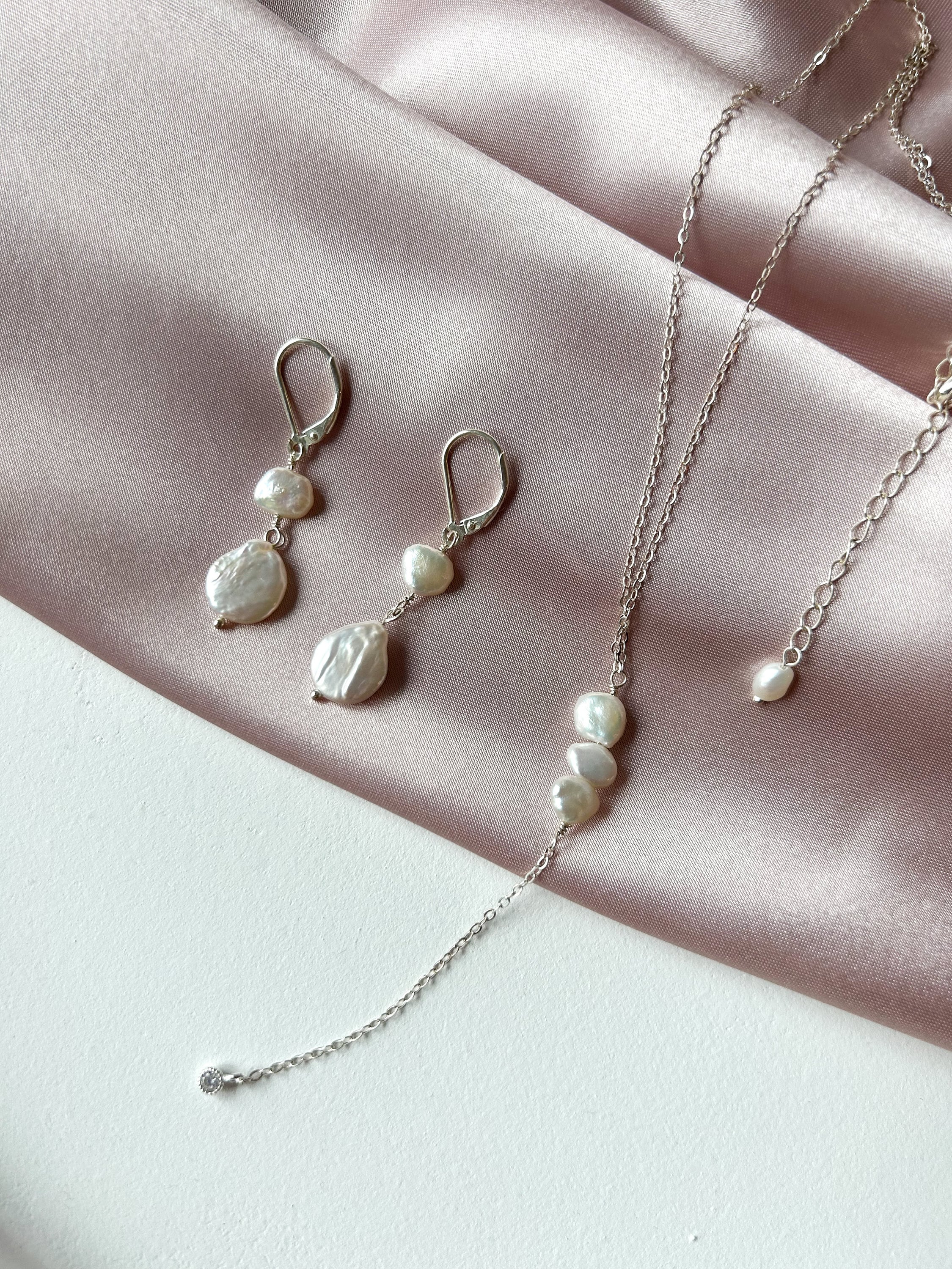 レジーナセット - 淡水パールネックレス、イヤリング、ブレスレット 