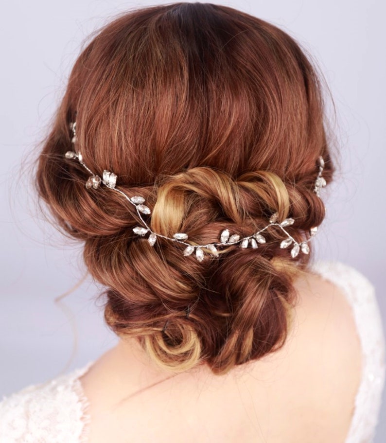 ARI Shiny Rhinestone Bridal Hair Vine Silver/Gold/Rose Gold/ Bridesmaid HeadPiece/Minimalist wedding image 1