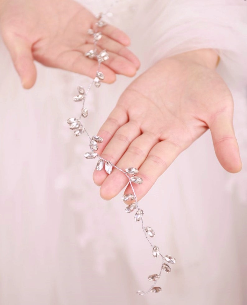 ARI Shiny Rhinestone Bridal Hair Vine Silver/Gold/Rose Gold/ Bridesmaid HeadPiece/Minimalist wedding image 3