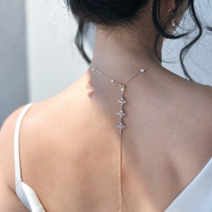 Backdrop Chain LUNA Chain - Crystal Pearl Backdrop Chain Bridal Necklace / Bridal Back ...