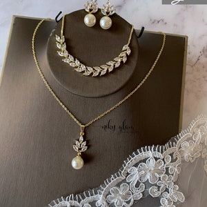 DAISY set Kristall Perlen Braut Schmuck Silber Rosegold/Gold/Kristall Ohrringe Halskette Armband Bild 8