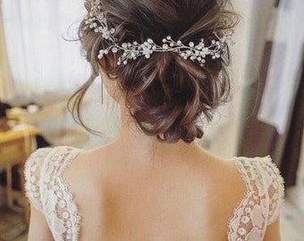 ELVINA - Vite per capelli con strass in argento perla nuziale / Gioielli per capelli da sposa