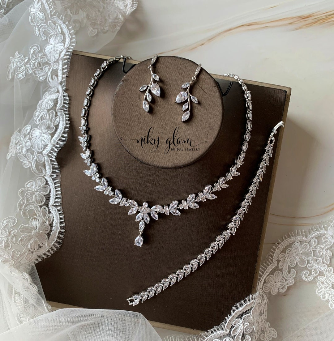 Paxuan Gold Plated Bridal Jewelry Set - Rhinestone Necklace, Earrings & Bracelet For Wedding