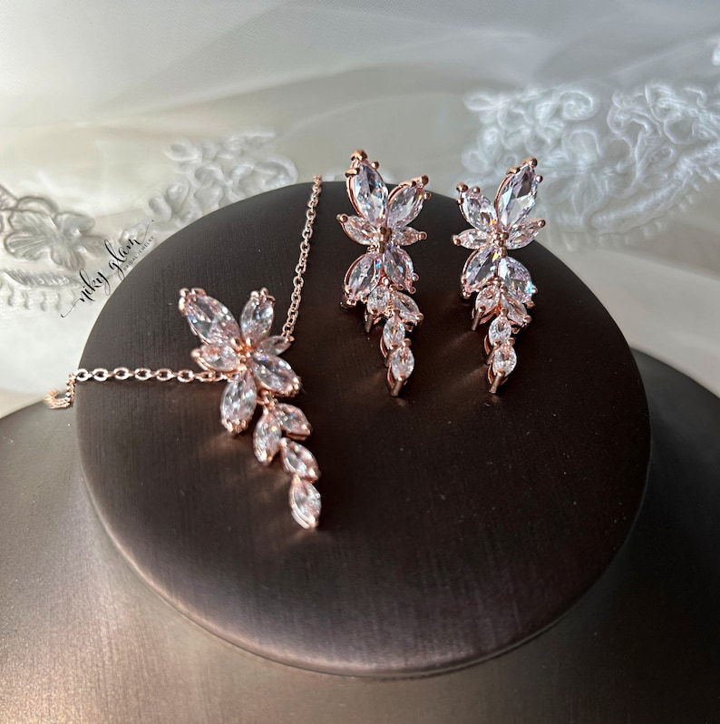 ORCHID set Braut Design Schmuck Set Roségold oder Silber oder Gold/Kristall Ohrringe Armband Halskette Bild 7
