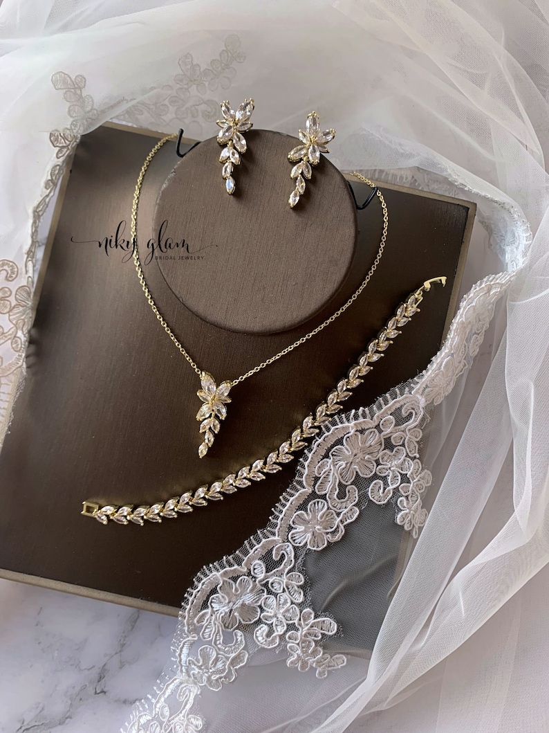 ORCHID set Braut Design Schmuck Set Roségold oder Silber oder Gold/Kristall Ohrringe Armband Halskette Bild 4