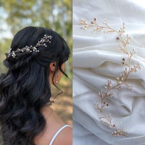 ELVINA - Bridal Pearl Rhinestone Hair Vine in Gold Silver Rosegold / Bridal Hair Jewelry / Boho Wedding / Bridal Jewelry