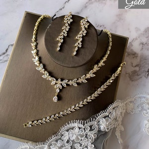 LILY of THE VALLEY set Kristall BrautSchmuck Set Silber RoseGold Gold/Ohrringe Halskette Armband Bild 5