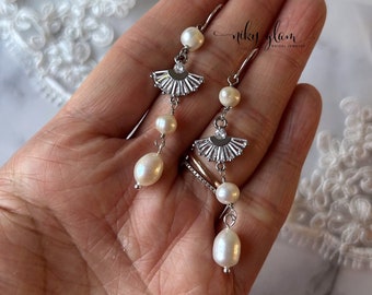SCARLETTE earrings - Freshwater Pearl Crystal Drop Earrings/ Christmas gift for her