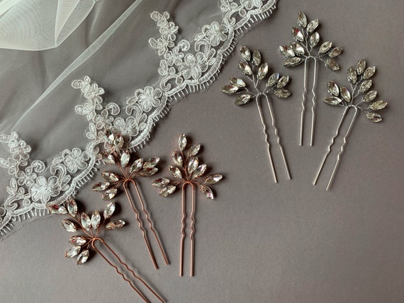 SERENE - Bridal Rhinestone Hair Pin Set of 3 Rose Gold  display picture 2