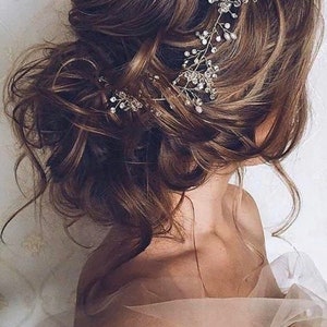 ELVINA Bridal Silver Pearl Rhinestone Hair Vine / Bridal Hair Jewelry image 7