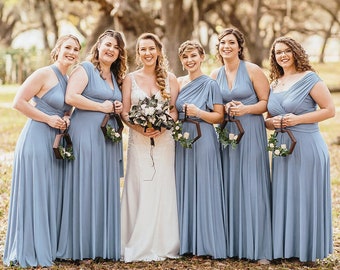 DUSTY BLUE Bridesmaid Dress, Infinity Dress, Convertible Dress Bridesmaid, Maxi Dress for Women Wedding Guest Spring, Evening Dress Formal