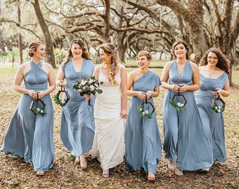 DUSTY BLUE Bridesmaid Dress, Infinity Dress, Convertible Dress Bridesmaid, Maxi Dress for Women Wedding Guest Spring, Evening Dress Formal