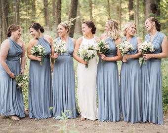 DUSTY BLUE Bridesmaid Dress, Infinity Dress, Convertible Dress Bridesmaid, Maxi Dress for Women Wedding Guest Spring, Evening Dress Formal