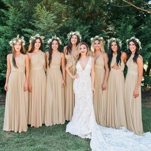 Beige Floor Length Bridesmaid Dress Convertible Bridesmaid Dress