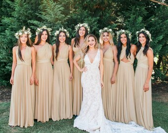 Beige Floor Length Bridesmaid Dress Convertible Bridesmaid Dress Multiway Dress Infinity Bridesmaid Dress Maternity Dress Ball Gown Wedding
