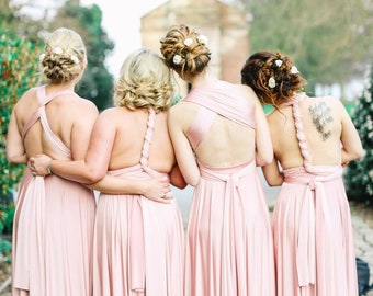 Long/Short Blush Bridesmaid Dress Convertible Bridesmaid Dress Multi-way Wrap Dress Maternity Dress Infinity Bridesmaid Dress Evening Gown