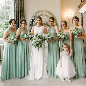 Mint green and peach bridesmaid dresses deals