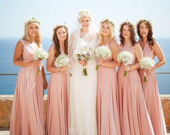 Long/Short Blush Bridesmaid Dress Convertible Bridesmaid Dress Multi-way Wrap Dress Maternity Dress Infinity Bridesmaid Dress Evening Gown