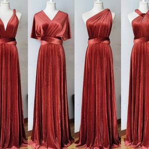 TERRACOTTA-VELVET Infinity Dress, Bridesmaid Dress, Multi-way Bridesmaid Dress, Maxi Dress for Women Wedding Guest Winter, Evening Dress