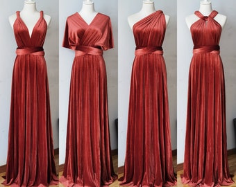 TERRACOTTA-VELVET Infinity Dress, Bridesmaid Dress, Multi-way Bridesmaid Dress, Maxi Dress for Women Wedding Guest Winter, Evening Dress