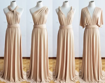 BEIGE Bridesmaid Dress, Infinity Dress, Convertible Dress Bridesmaid, Long Dress for Women Boho, Wedding Dress, Evening Dress, Formal Dress