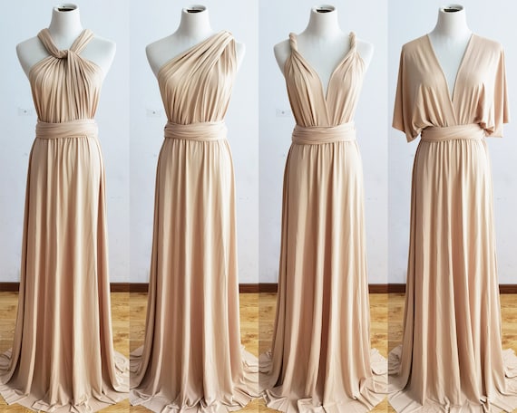BEIGE Bridesmaid Dress, Infinity Dress, Convertible Dress Bridesmaid, Long Dress for Women Boho, Wedding Dress, Evening Dress, Formal Dress