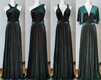 EMERALD-VELVET Bridesmaid Dress, Infinity Dress, Multi-way Bridesmaid Dress, Long Dress for Women Boho, Wedding Dress, Evening Dress