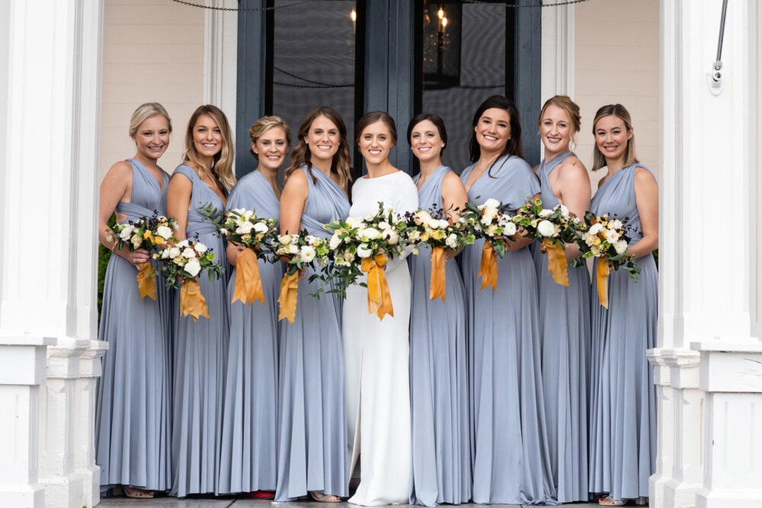 Grecian Multi Wear Convertible Bridesmaid Dresses Dusty Blue