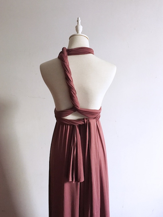 convertible bridesmaid dress etsy Maxi Length Blush Pink Bridesmaid Dress with Twist Wrap Convertible Top main image 0