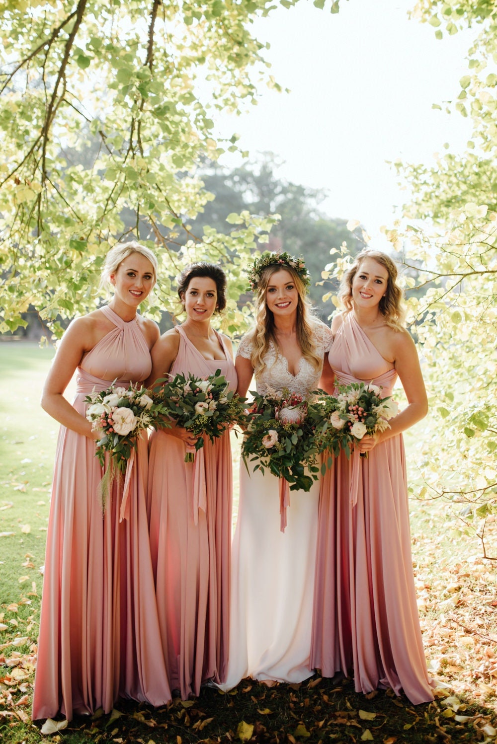 blush bridesmaid dresses amazon Blush Pink Pleating Tulle Mismatched Mermaid Bridesmaid Dresses. AB120 AlineBridal