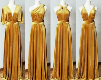 MUSTARD-VELVET Bridesmaid Dress, Infinity Dress, Convertible Dress Bridesmaid, Maternity Dress Baby Shower, Wedding Guest Dress, Plus Size