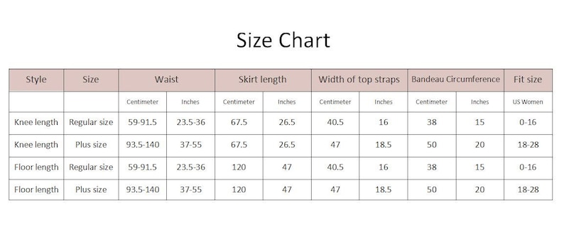 blush prom size chart
