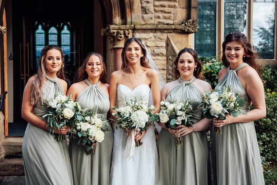 fossil green bridesmaid dresses Twist Back Satin Bridesmaid Dress - Moss Green
