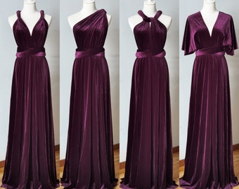 PLUM-VELVET Bridesmaid Dress, Infinity Dress, Multi-way Bridesmaid Dress, Long Dress for Women Wedding Guest Spring, Evening Dress