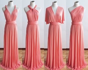 CORAL Infinity Dress, Bridesmaid Dress, Convertible Dress Bridesmaid, Maxi Dress for Women Boho, Wedding Dress, Evening Dress, Formal Dress