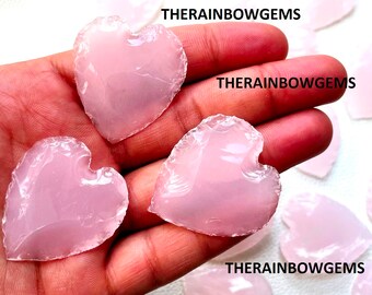 Rose Quartz Crystal Heart: Carved Gemstone for Jewelry Making (25-40 MM) Wholesale Crescent Heart
