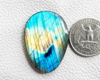 Blue Labradorite Cabochon: Natural Gemstone for Jewelry Making (38x28x5 mm) Wire Wrap Pendant